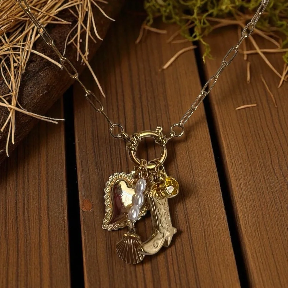 Gold Toned Charm Necklace Coastal Cowgirl